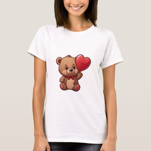 Câlins Chaleureux : Ours d'Amour avec Ballon en Fo Tシャツ (正面)