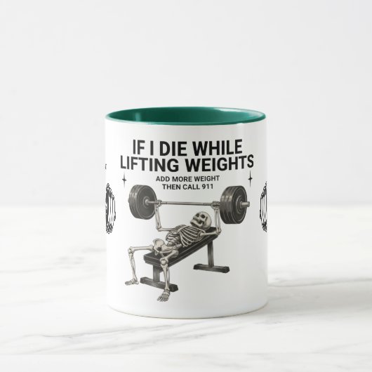 Call 911 Skeleton Weightlifting Gym Coffee Mug マグカップ (中央)