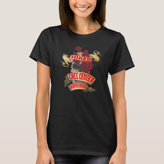 Call Center Operations Managerのリンクされたスカルとバラ Tシャツ (正面)