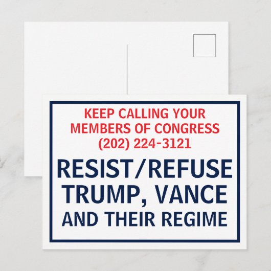 Call Congress Protest Resist Refuse Trump Vance ポストカード (正面/裏面)