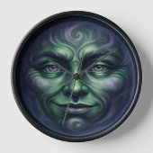 Call Green elemental moon face Gothic fantasy wall 壁時計 (正面)