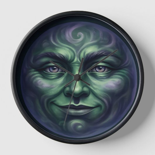 Call Green elemental moon face Gothic fantasy wall 壁時計 (正面)