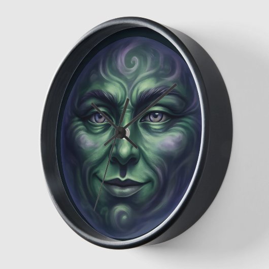Call Green elemental moon face Gothic fantasy wall 壁時計 (傾斜)