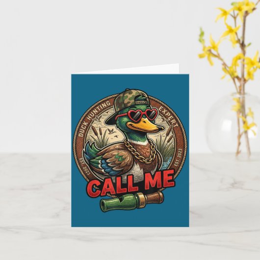 Call Me Duck Hunting Retro Valentine's Day Men Wom カード (黄色い花)