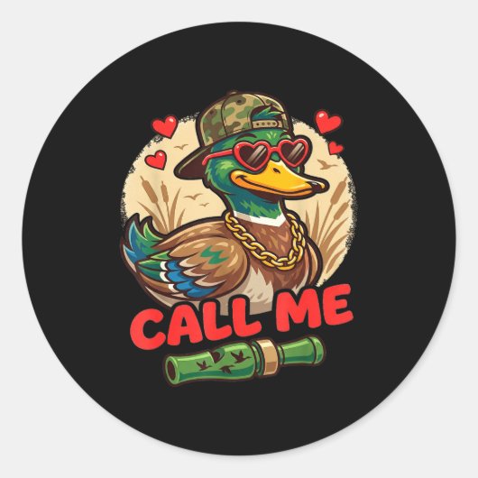 Call Me Duck Hunting Retro Valentine's Day Men Wom ラウンドシール (正面)