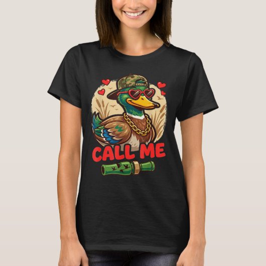 Call Me Duck Hunting Retro Valentine's Day Men Wom Tシャツ (正面)