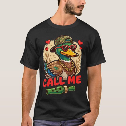 Call Me Duck Hunting Retro Valentine's Day Men Wom Tシャツ (正面)