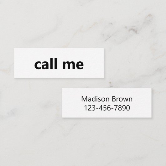 Call Me White and Black Your Name電話番号 スキニー名刺 (正面/裏面)