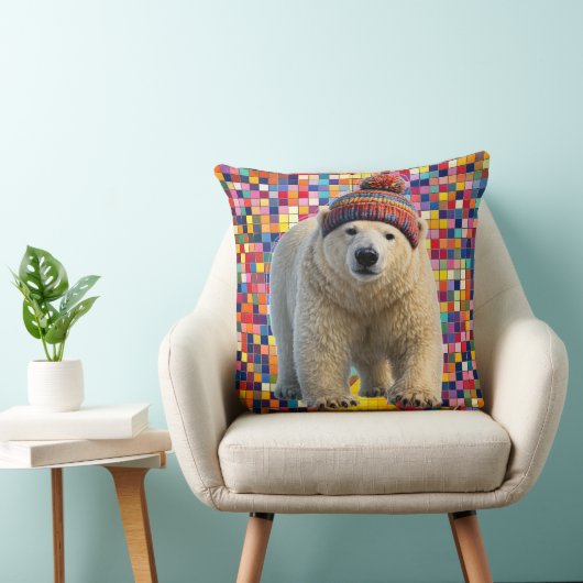 Call polar bear and Benny mosaic throw pillow クッション (椅子)