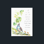 Call to Me Scripture Inspiration California Quail  キャンバスプリント<br><div class="desc">Call to Me Scripture Inspiration California Quail  original watercolor bird art with comforting and inspirational bible quote Jerimiah 33:3</div>