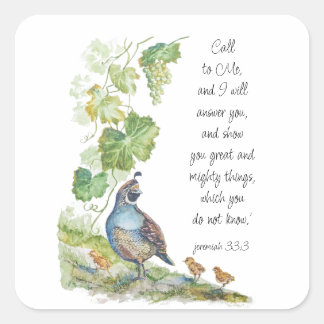Call to Me Scripture Inspiration California Quail  スクエアシール