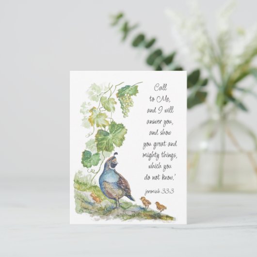 Call to Me Scripture Inspiration California Quail ポストカード (スタンド正面)