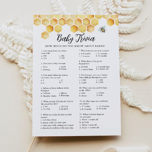 CALLAハニービーベビートリビアベビーシャワーゲームカード 招待状