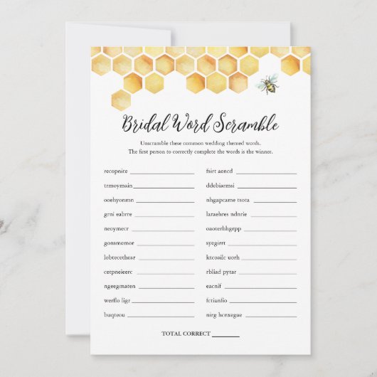 CALLAビーワードスクランブルブライダルシャワーゲームカード 招待状 (正面)