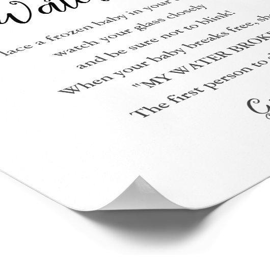 CALLA私の水が赤ちゃんシャワーのゲームサインを壊した ポスター (角)