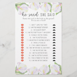 Calla – 彼は彼女はブライダルシャワーゲームを言った