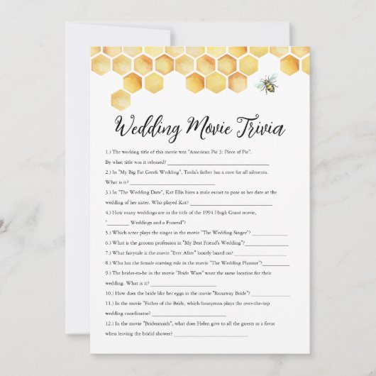 CALLA Beeの映画結婚トリビアブライダルシャワーゲーム 招待状 (正面)