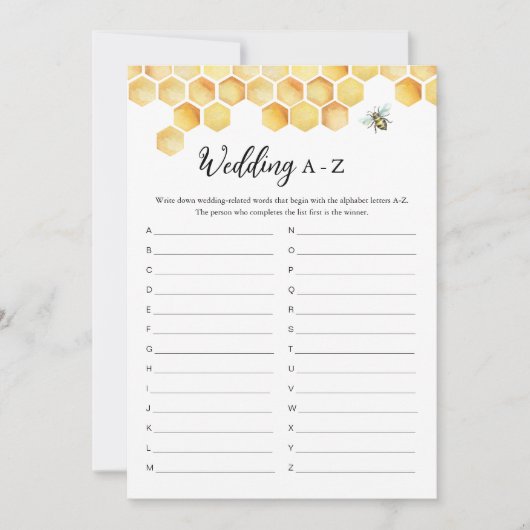 CALLA Beeの結婚A-Zブライダルシャワーゲームカード 招待状 (正面)