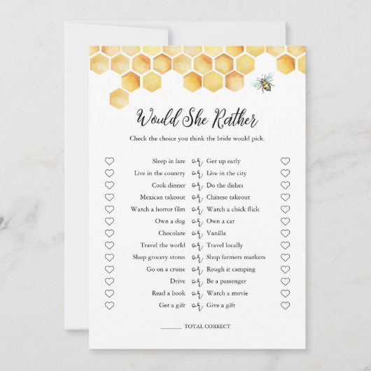 CALLA Beeは彼女はむしろブライダルシャワーゲームカード 招待状 (正面)