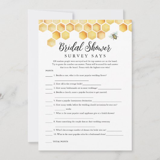 CALLA Beeブライダルシャワー調査がゲームカードと発表 招待状 (正面)