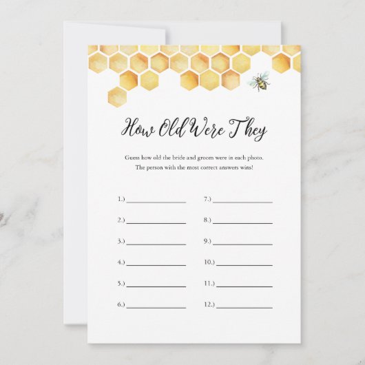 CALLA Bee彼らは何歳だったブライダルシャワーゲーム 招待状 (正面)
