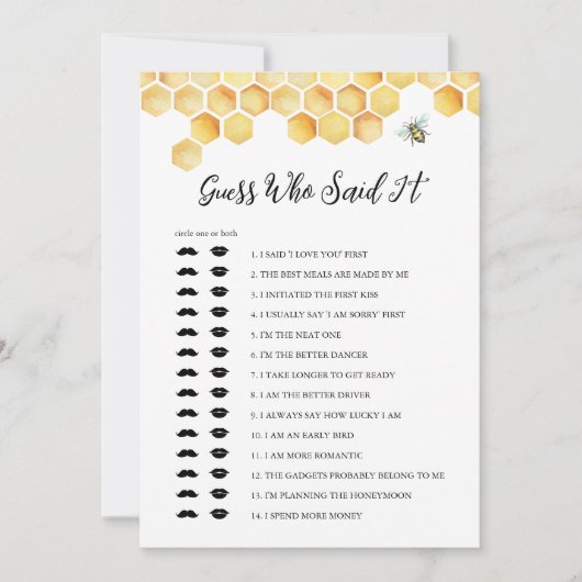 CALLA Bee推測誰がItを言ったかブライダルシャワーゲーム 招待状 (正面)