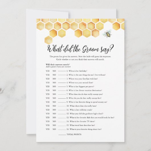 CALLA Bee新郎が何と言ったかブライダルゲームカード 招待状 (正面)