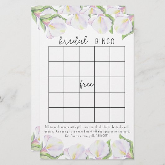 Calla flowers -ブライダルシャワービンゴゲーム (正面/裏面)