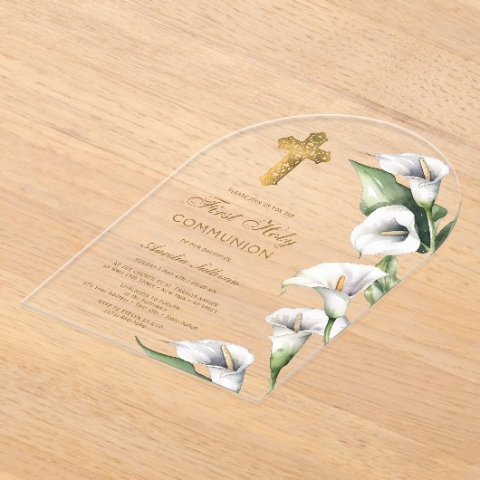 Calla Lilies Arch First Communion アクリル招待状 (レイダウン)