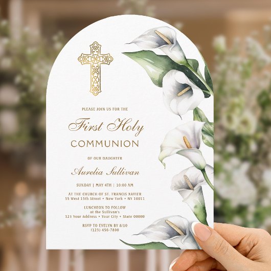 Calla Lilies Arch First Communion Invitation 招待状