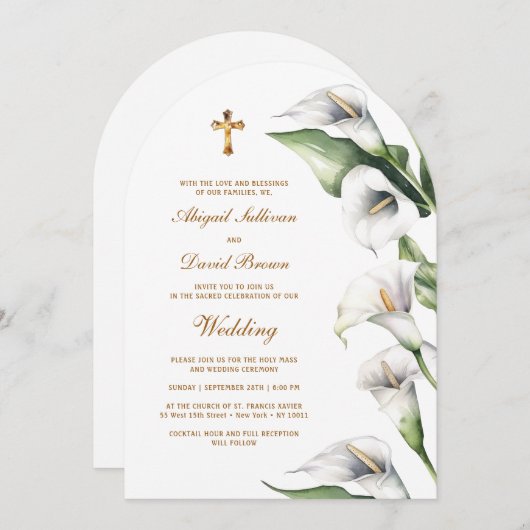 Calla Lilies Arch Religious Wedding 招待状 (正面/裏面)