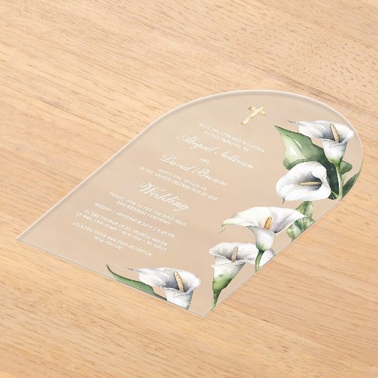 Calla Lilies Arch Wedding アクリル招待状 (レイダウン)