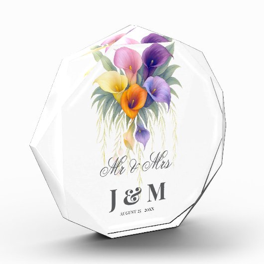 Calla Lilies Keepsake Newlyweds Gift Bride Groom フォトブロック (左)