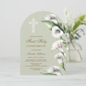 Calla Lilies on Sage Green Arch First Communion 招待状 (スタンド正面)