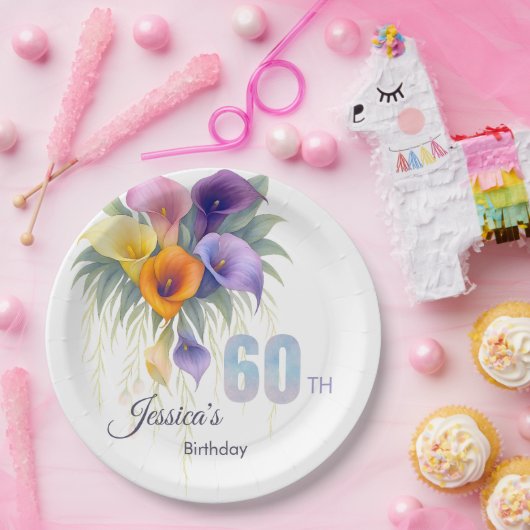 Calla Lily 60エレガントth誕生日マイルストーン ペーパープレート (パーティー)