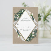 Calla Lily BurlapとレースウェディングRSVPカード 出欠カード (スタンド正面)