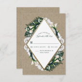 Calla Lily BurlapとレースウェディングRSVPカード 出欠カード (正面/裏面)