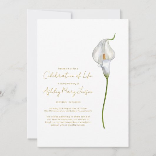 Calla Lily Celebration of Life Funeral 招待状 (正面)