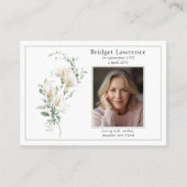 Calla Lily Sage Green Memorial Photo Prayer Card 名刺 (正面)
