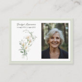 Calla Lily Sage Green Memorial Photo Prayer Card 名刺 (正面)
