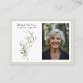 Calla Lily Sage Green Memorial Photo Prayer Card 名刺