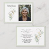 Calla Lily Sage Green Memorial Photo Prayer Card 名刺 (正面/裏面)