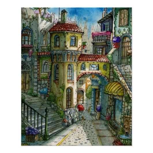 Callejón de Cuento de Hadas en Acuarela  ポスター (正面)