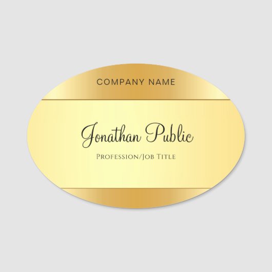 Calligraphed Scriptテンプレートモダン Glamor金ゴールド 名札 (正面)