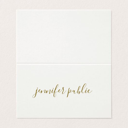 Calligraphed Script Cream White Gold Folded Luxury 名刺 (外部フラット)