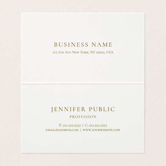 Calligraphed Script Cream White Gold Folded Luxury 名刺 (内部フラット)