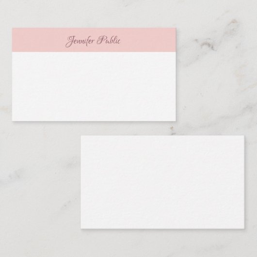 Calligraphed Script Nameモダン赤面Pink White ノートカード (正面/裏面)