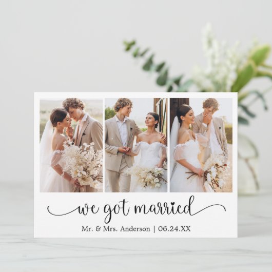 Calligraphy 3 Photo Heart We Got Married 案内状 (スタンド正面)