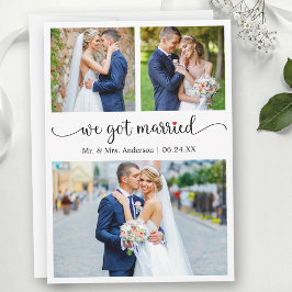 Calligraphy 3 Photo Red Heart We Got Married 案内状