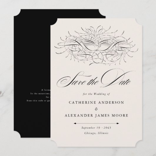 Calligraphy Bird Vintage Illustration Wedding Save セーブザデート (正面/裏面)
